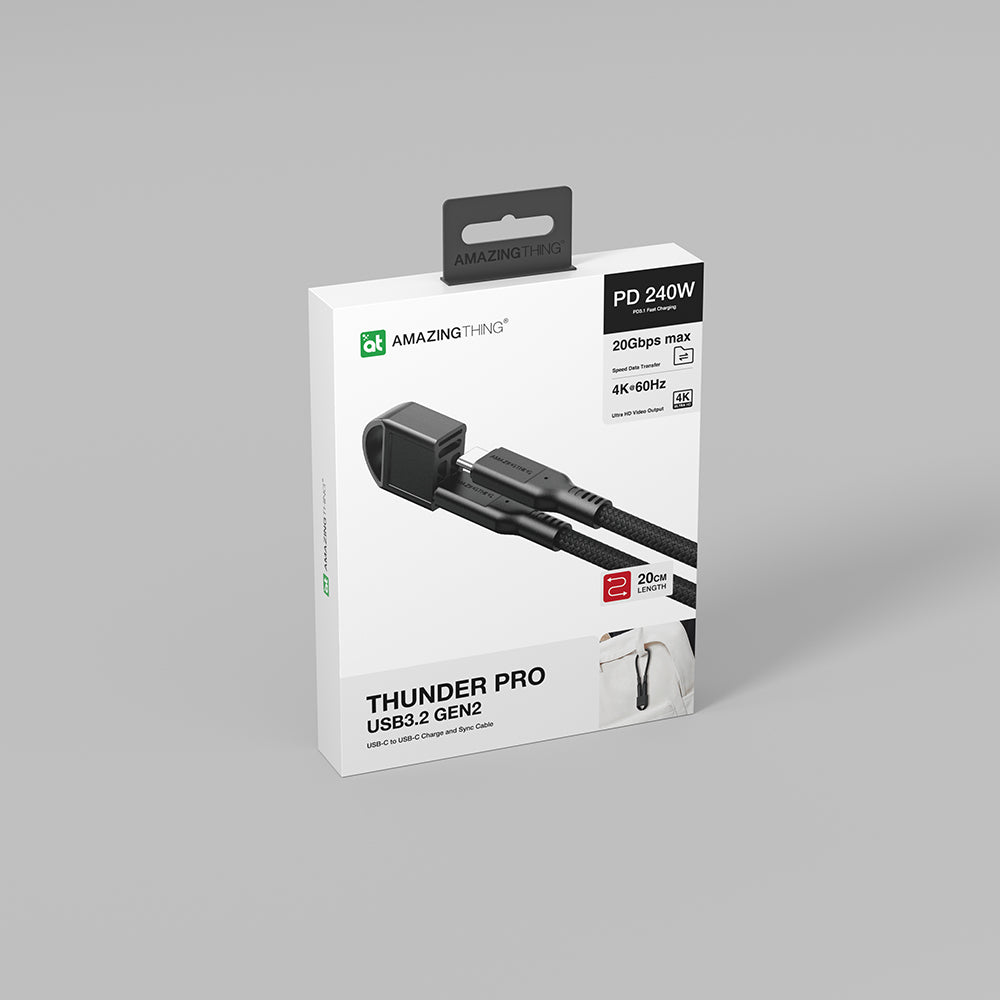 Amazingthing Thunder Pro USB3.2 Gen2 PD3.1 Port Korumalı Type-C to Type-C Kablo 20cm 240W 4K@60Hz