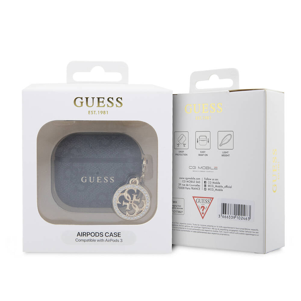 Airpods 3. Nesil Kılıf Guess Orijinal Lisanslı 4G Desenli Taşlı 4G Süs Zincirli Kılıf