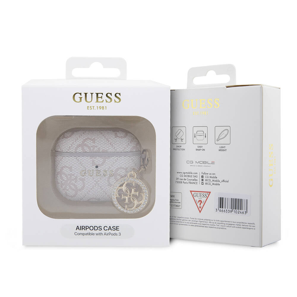 Airpods 3. Nesil Kılıf Guess Orijinal Lisanslı 4G Desenli Taşlı 4G Süs Zincirli Kılıf