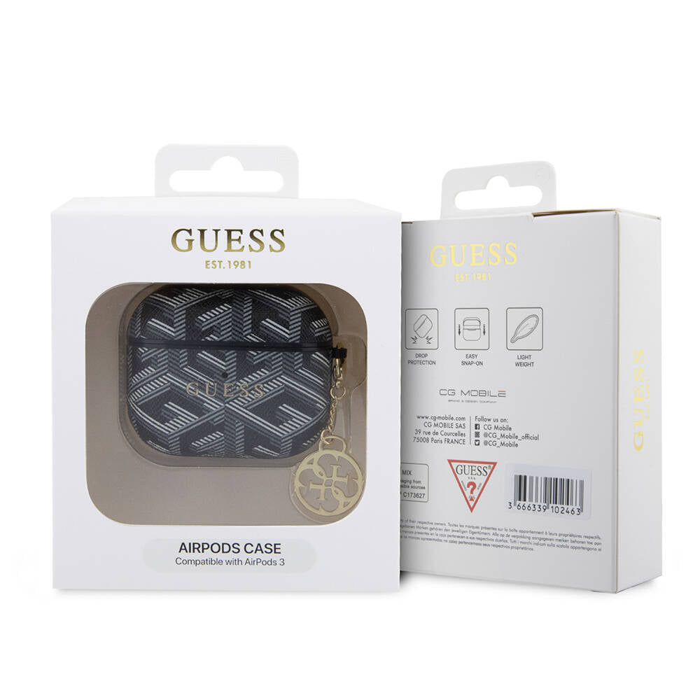 Airpods 3. Nesil Kılıf Guess Orijinal Lisanslı G Cube Desenli 4G Süs Zincirli Kılıf