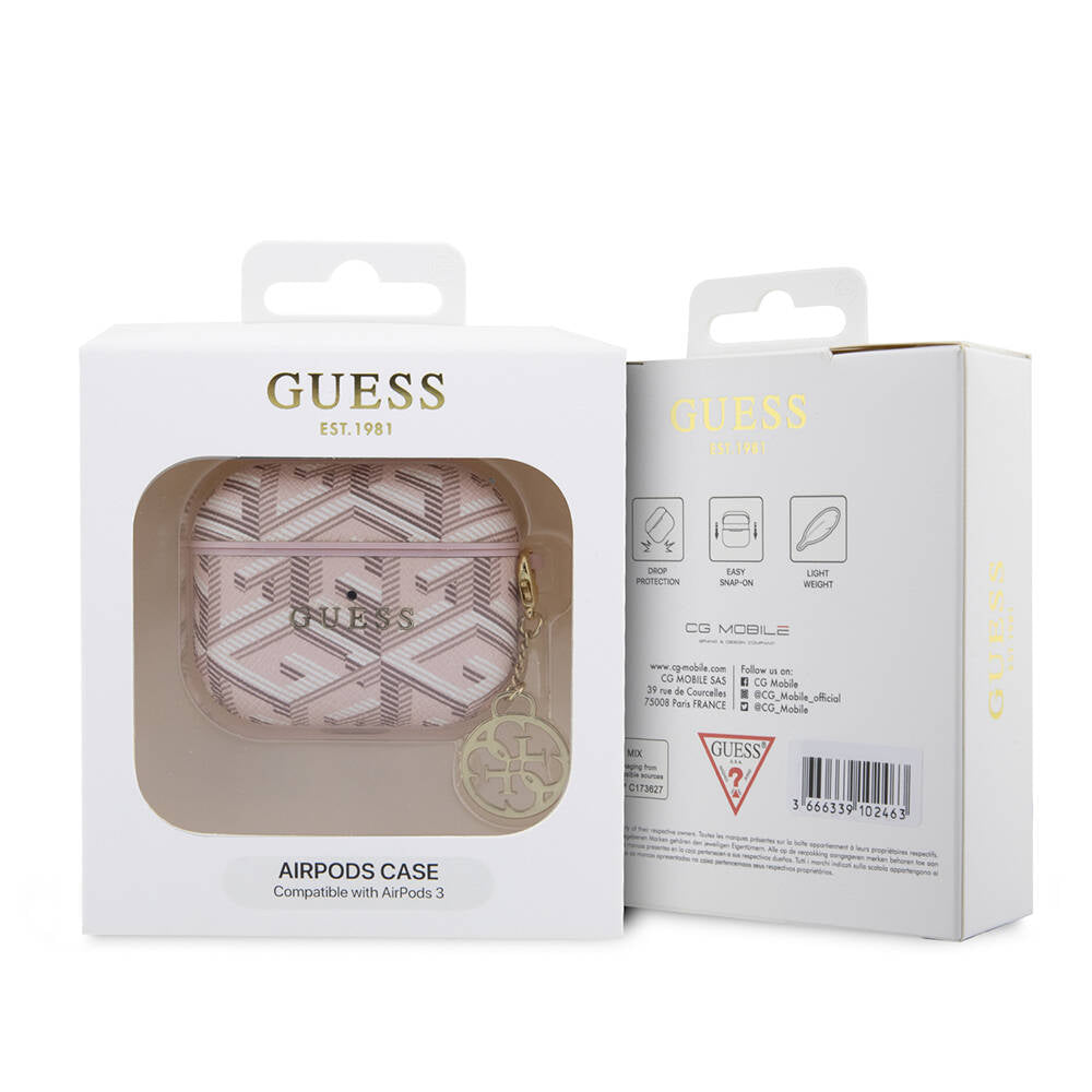 Airpods 3. Nesil Kılıf Guess Orijinal Lisanslı G Cube Desenli 4G Süs Zincirli Kılıf