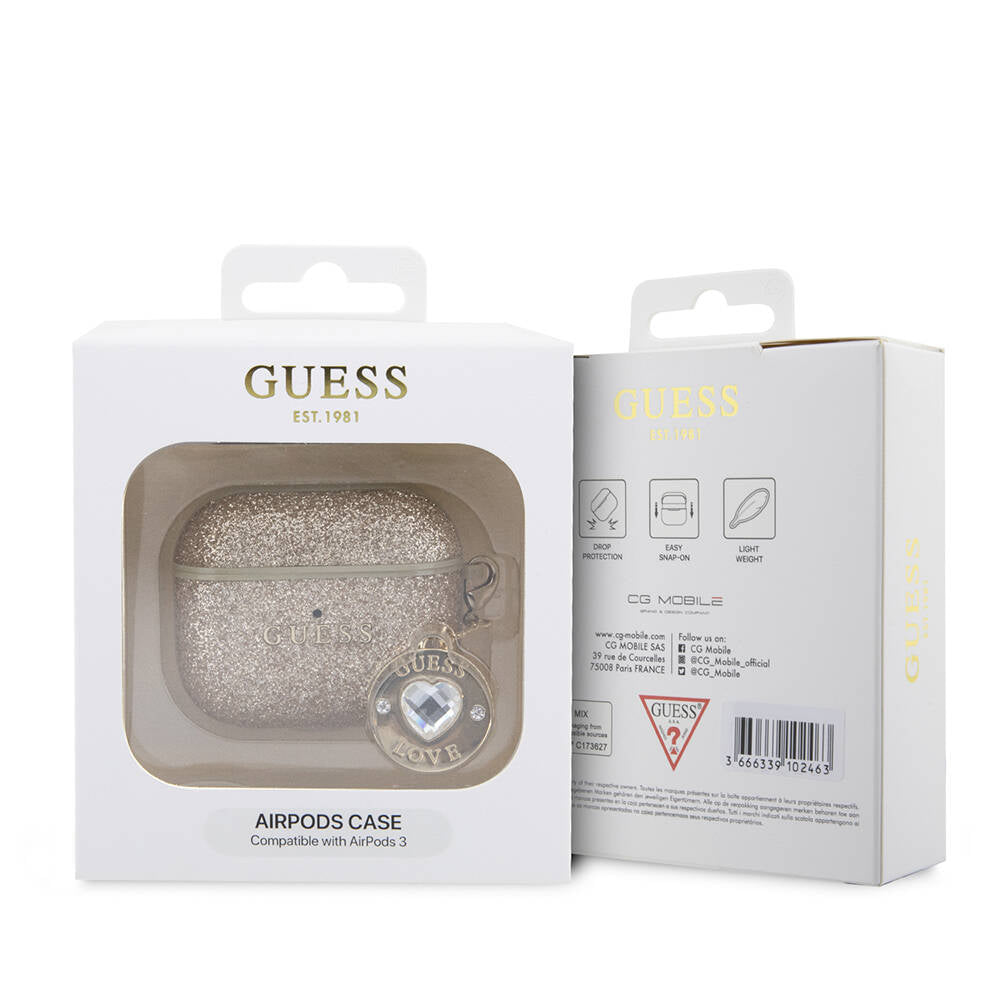 Airpods 3. Nesil Kılıf Guess Orijinal Lisanslı Glitter Elmas Kalp Süs Zincirli Kılıf
