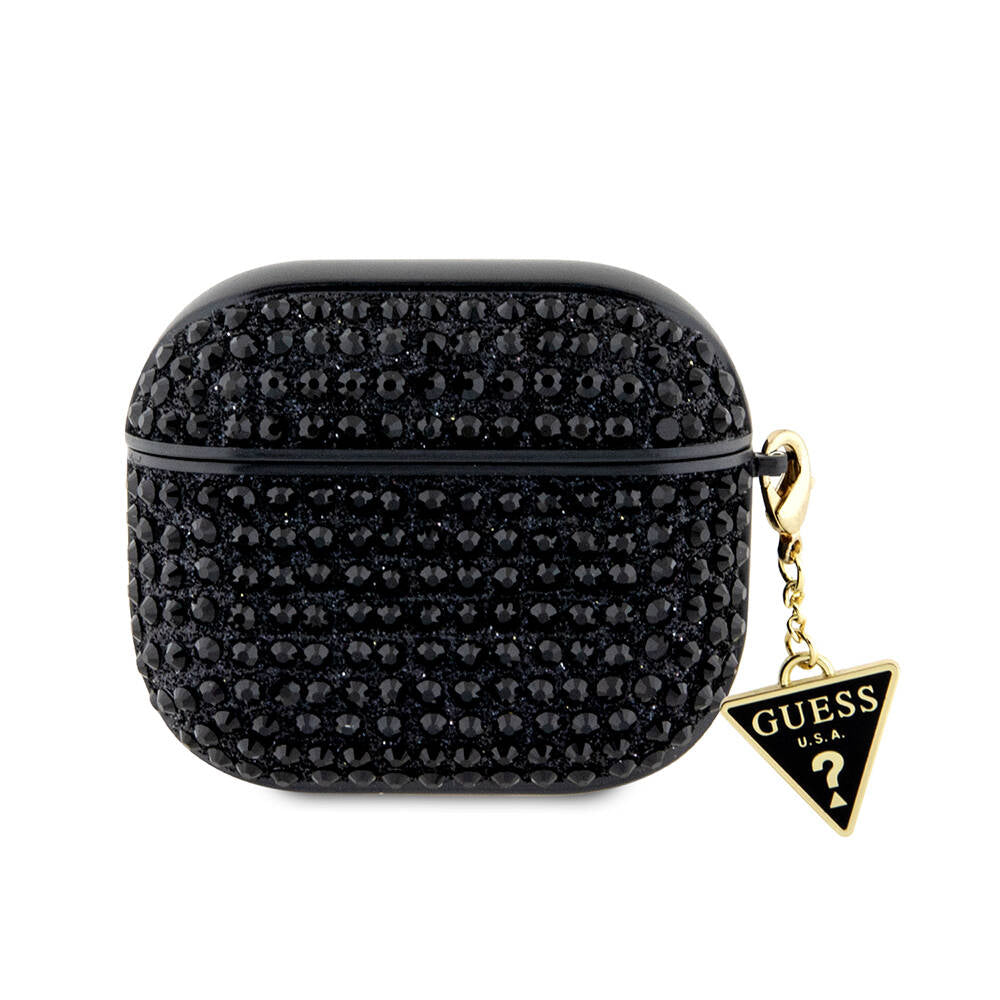 Airpods 3. Nesil Kılıf Guess Orijinal Lisanslı Parıltılı Taş Kaplamalı Üçgen Logo Süs Zincirli Kılıf