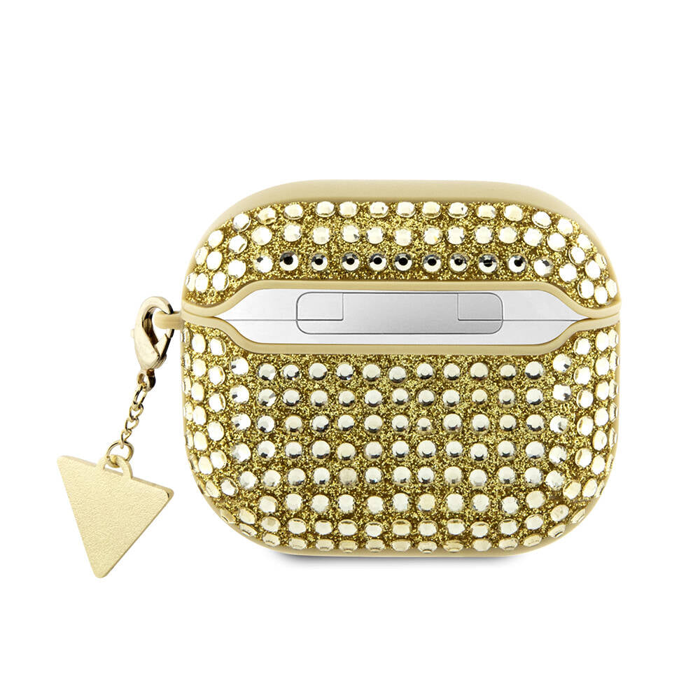 Airpods 3. Nesil Kılıf Guess Orijinal Lisanslı Parıltılı Taş Kaplamalı Üçgen Logo Süs Zincirli Kılıf