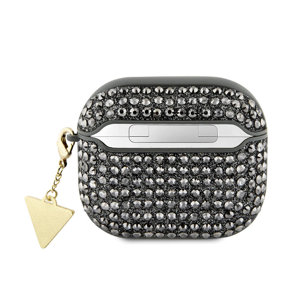 Airpods 3. Nesil Kılıf Guess Orijinal Lisanslı Parıltılı Taş Kaplamalı Üçgen Logo Süs Zincirli Kılıf