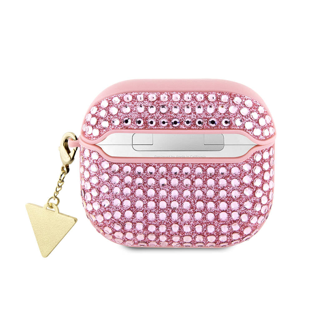 Airpods 3. Nesil Kılıf Guess Orijinal Lisanslı Parıltılı Taş Kaplamalı Üçgen Logo Süs Zincirli Kılıf