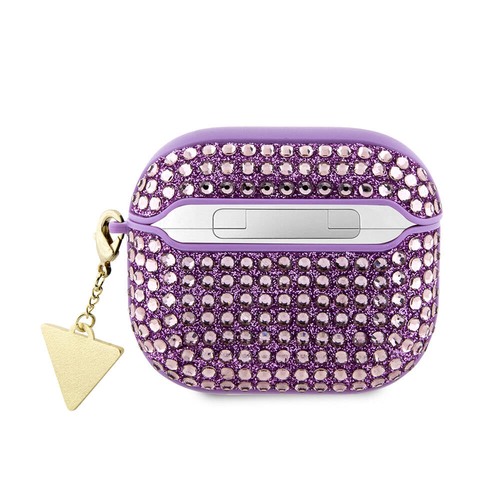 Airpods 3. Nesil Kılıf Guess Orijinal Lisanslı Parıltılı Taş Kaplamalı Üçgen Logo Süs Zincirli Kılıf