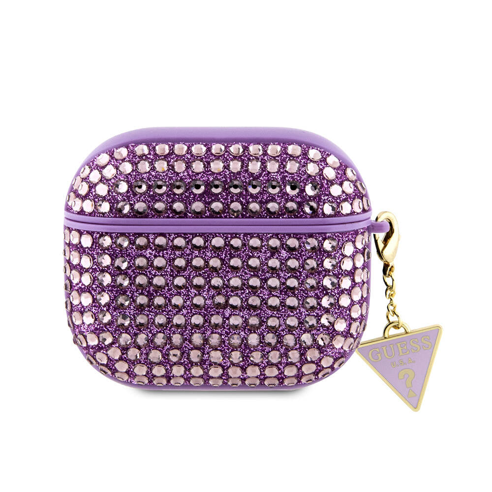 Airpods 3. Nesil Kılıf Guess Orijinal Lisanslı Parıltılı Taş Kaplamalı Üçgen Logo Süs Zincirli Kılıf