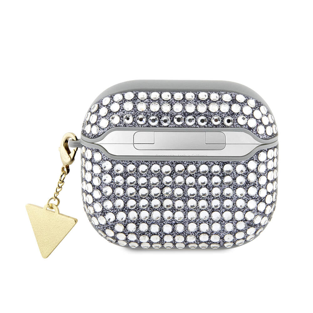 Airpods 3. Nesil Kılıf Guess Orijinal Lisanslı Parıltılı Taş Kaplamalı Üçgen Logo Süs Zincirli Kılıf