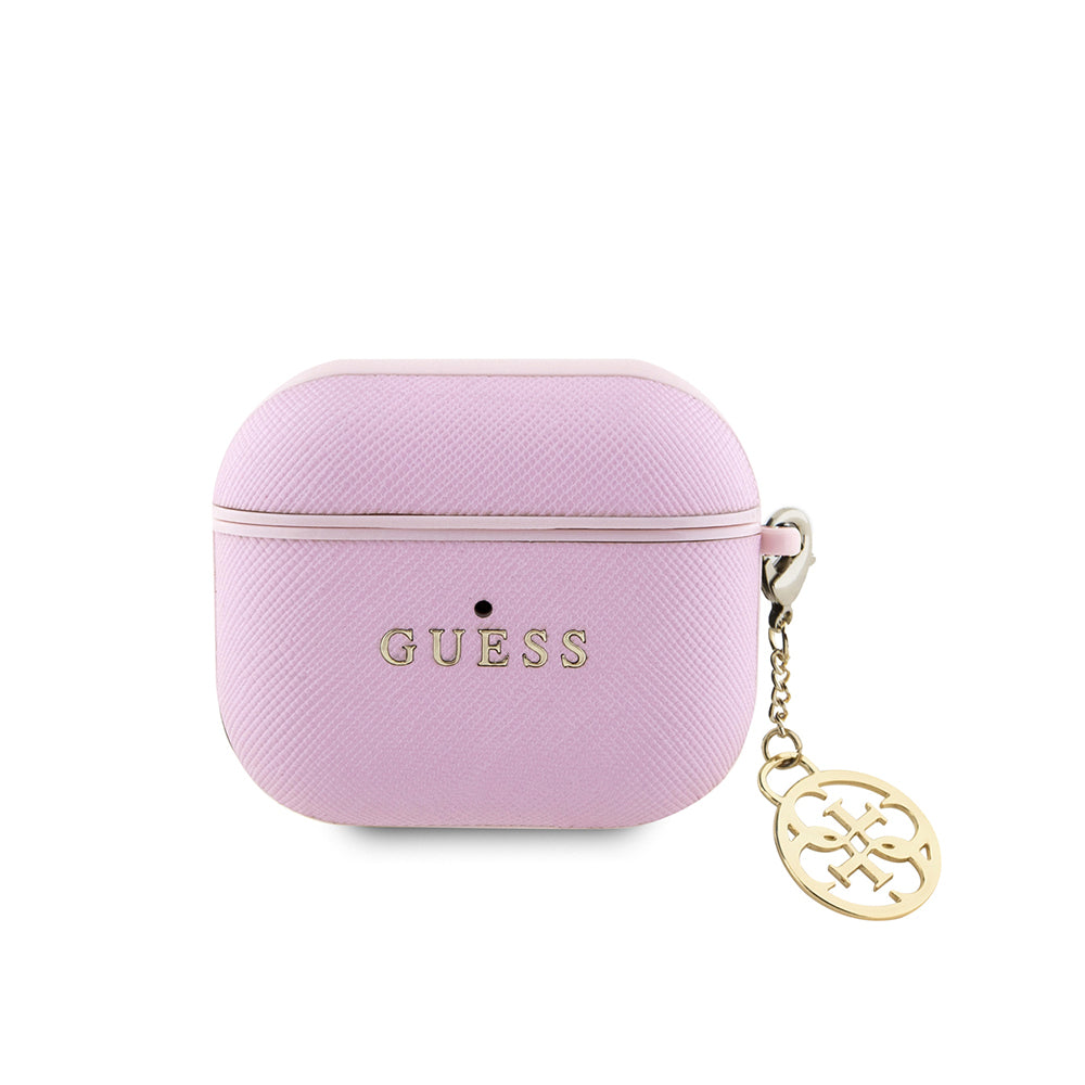 Airpods 3.Nesil Kılıf Guess Orijinal Lisanslı Dokulu 4G Yuvarlak Charm Saffiano Kılıf