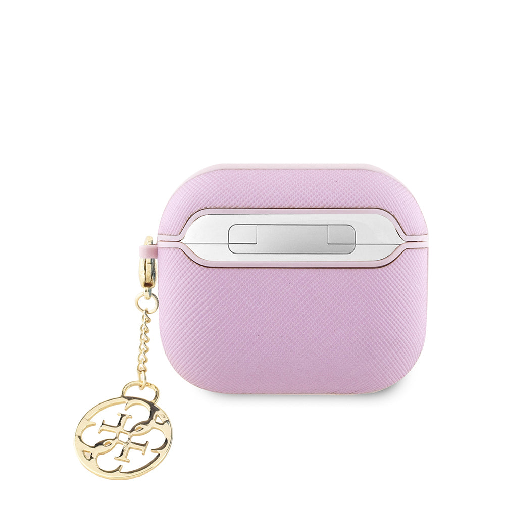 Airpods 3.Nesil Kılıf Guess Orijinal Lisanslı Dokulu 4G Yuvarlak Charm Saffiano Kılıf