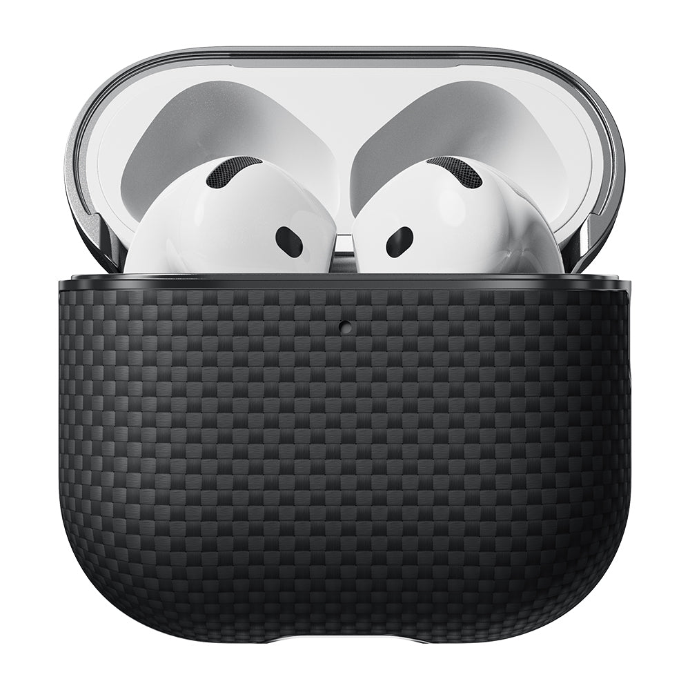 Airpods 4 Kılıf 1500D Aramid Fiber Pitaka Ultra-Slim Classic Serisi Black-Grey Twill Kılıf