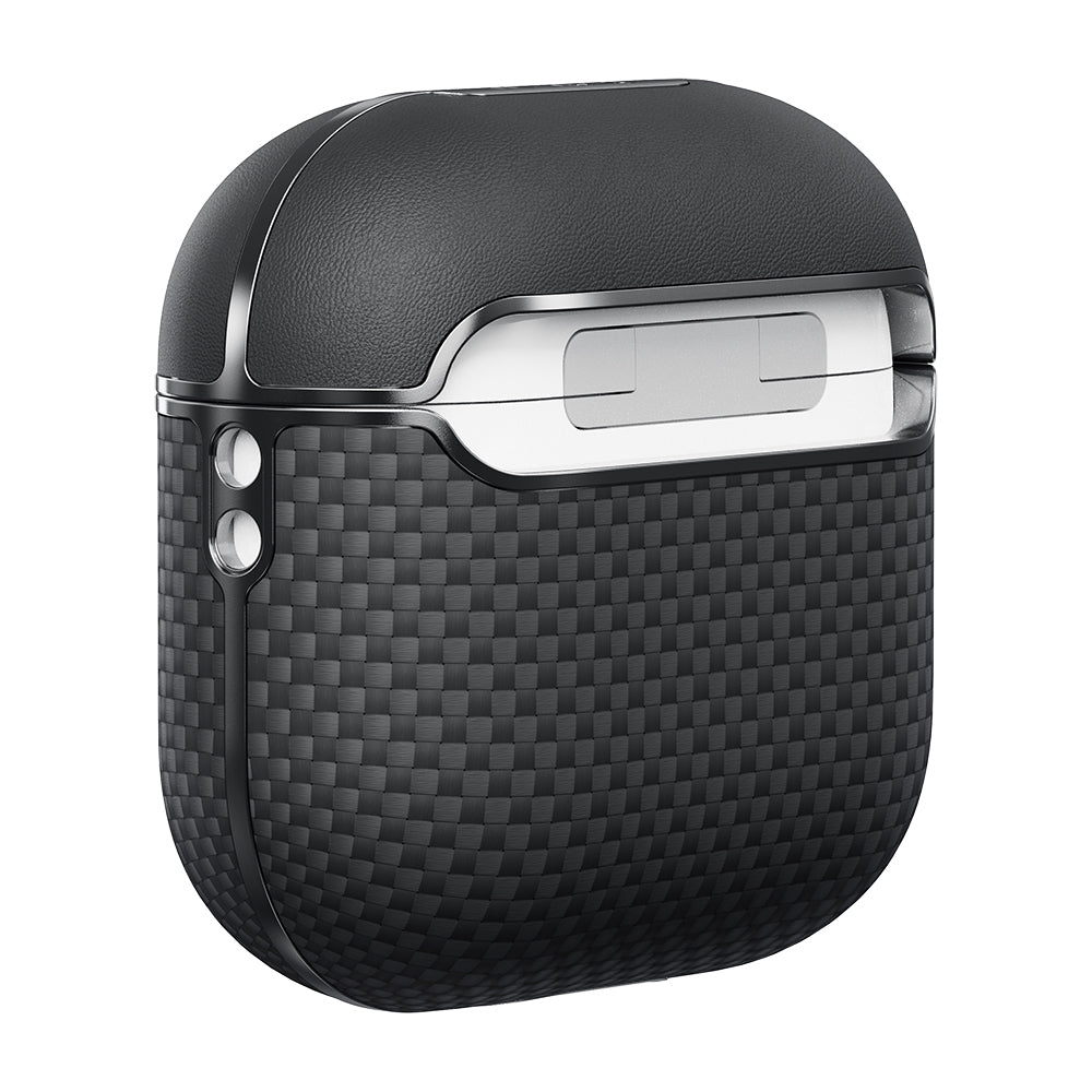 Airpods 4 Kılıf 1500D Aramid Fiber Pitaka Ultra-Slim Classic Serisi Black-Grey Twill Kılıf