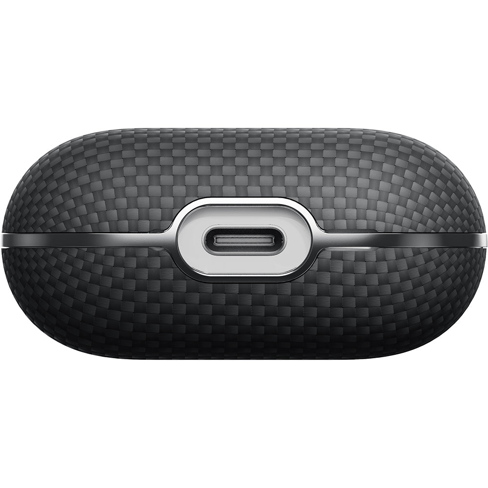 Airpods 4 Kılıf 1500D Aramid Fiber Pitaka Ultra-Slim Classic Serisi Black-Grey Twill Kılıf