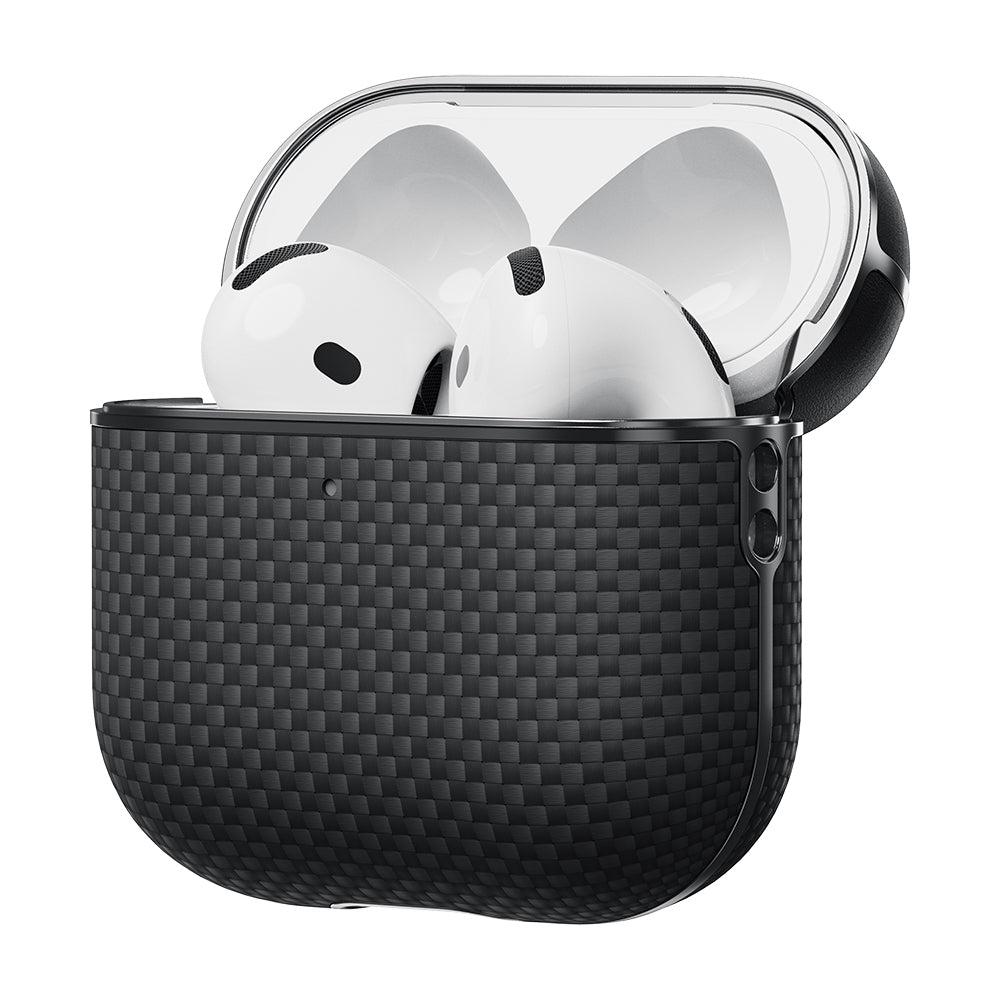 Airpods 4 Kılıf 1500D Aramid Fiber Pitaka Ultra-Slim Classic Serisi Black-Grey Twill Kılıf
