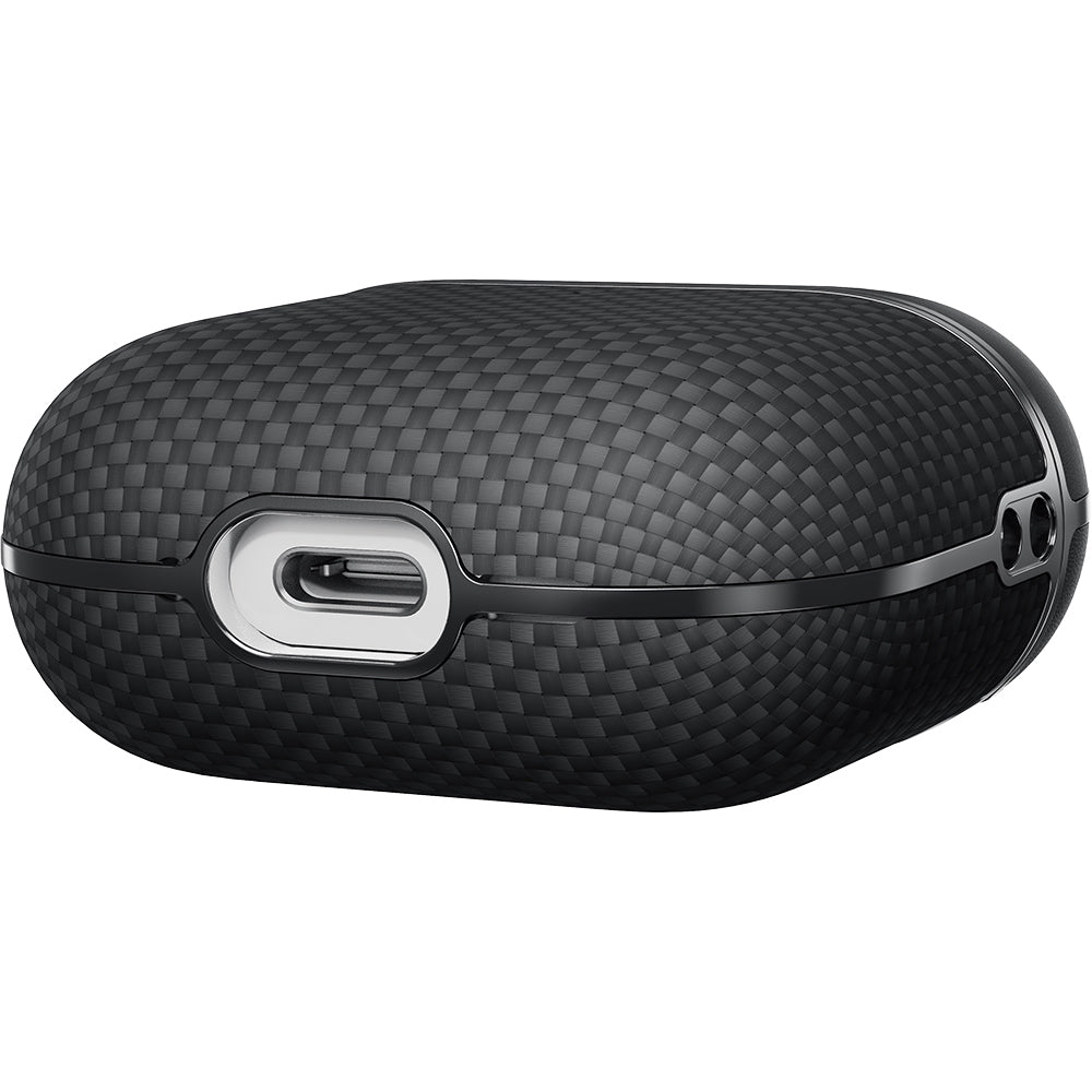 Airpods 4 Kılıf 1500D Aramid Fiber Pitaka Ultra-Slim Classic Serisi Black-Grey Twill Kılıf