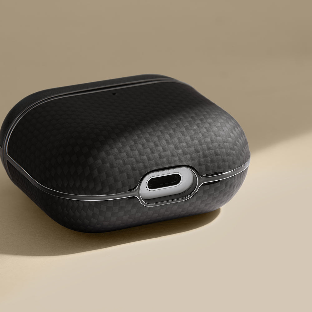 Airpods 4 Kılıf 1500D Aramid Fiber Pitaka Ultra-Slim Classic Serisi Black-Grey Twill Kılıf