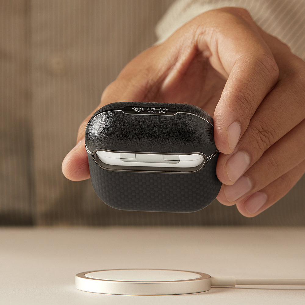 Airpods 4 Kılıf 1500D Aramid Fiber Pitaka Ultra-Slim Classic Serisi Black-Grey Twill Kılıf