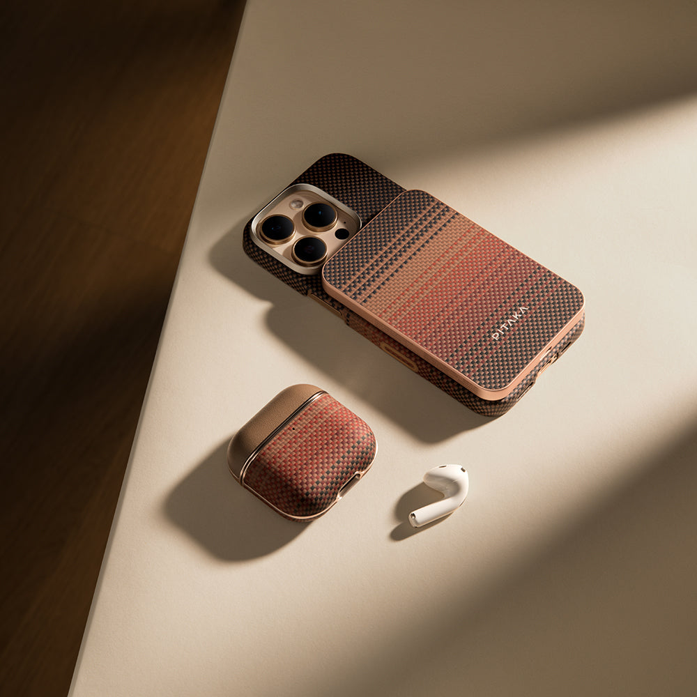 Airpods 4 Kılıf Aramid Fiber Pitaka Tactile Woven Sunset-Moonrise Serisi Sunset Kılıf