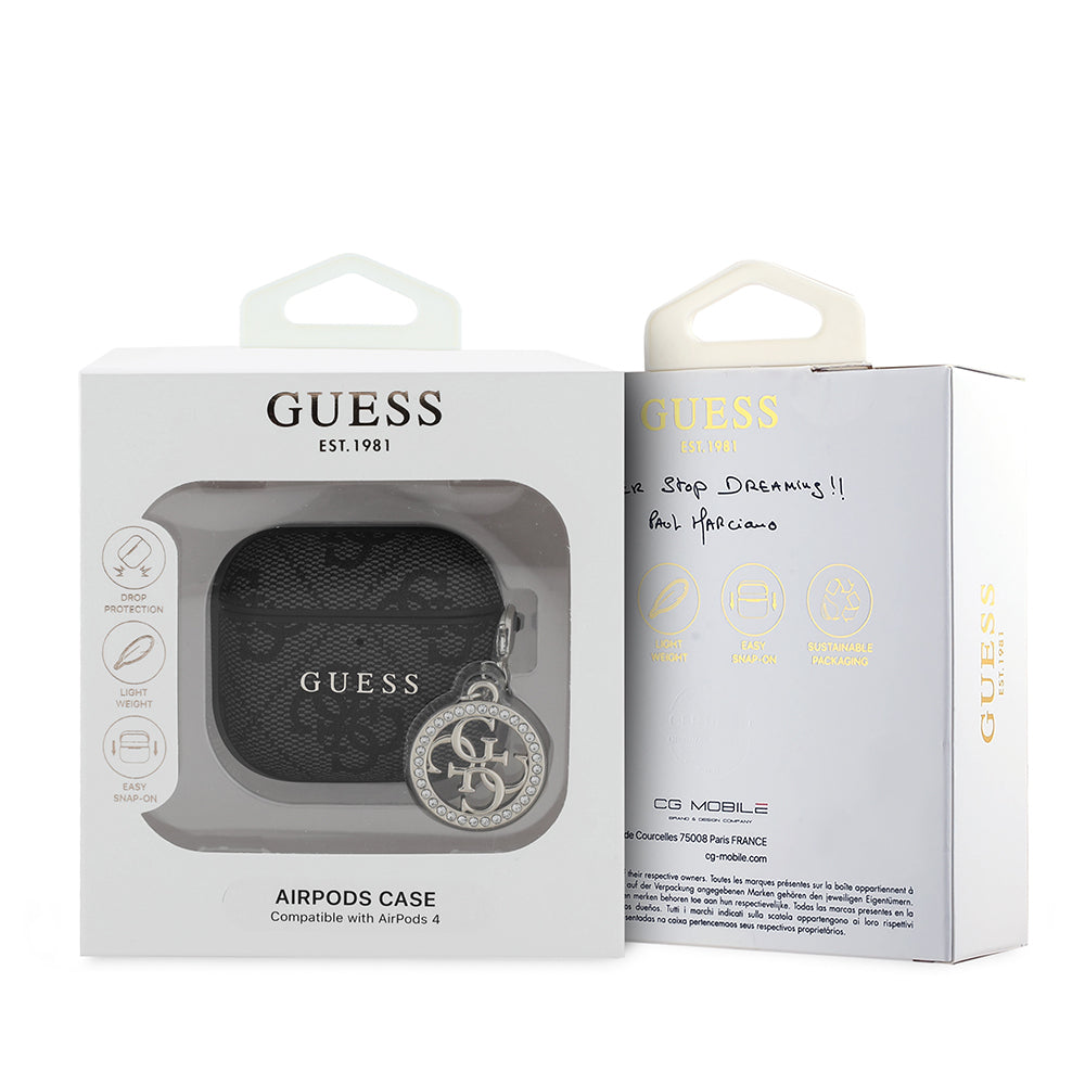 Airpods 4 Kılıf Guess Orijinal Lisanslı 4G Desenli Taşlı 4G Süs Zincirli Kılıf