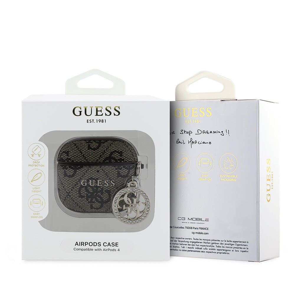 Airpods 4 Kılıf Guess Orijinal Lisanslı 4G Desenli Taşlı 4G Süs Zincirli Kılıf