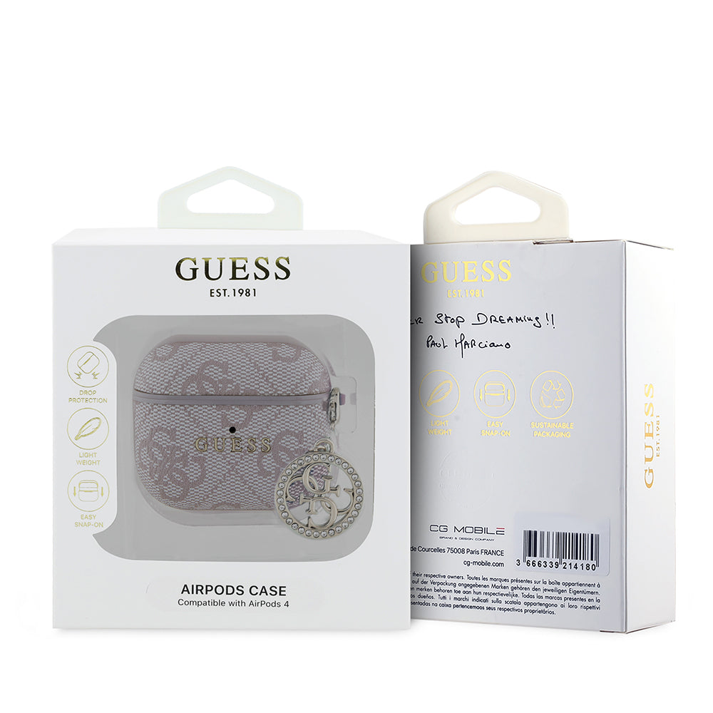 Airpods 4 Kılıf Guess Orijinal Lisanslı 4G Desenli Taşlı 4G Süs Zincirli Kılıf