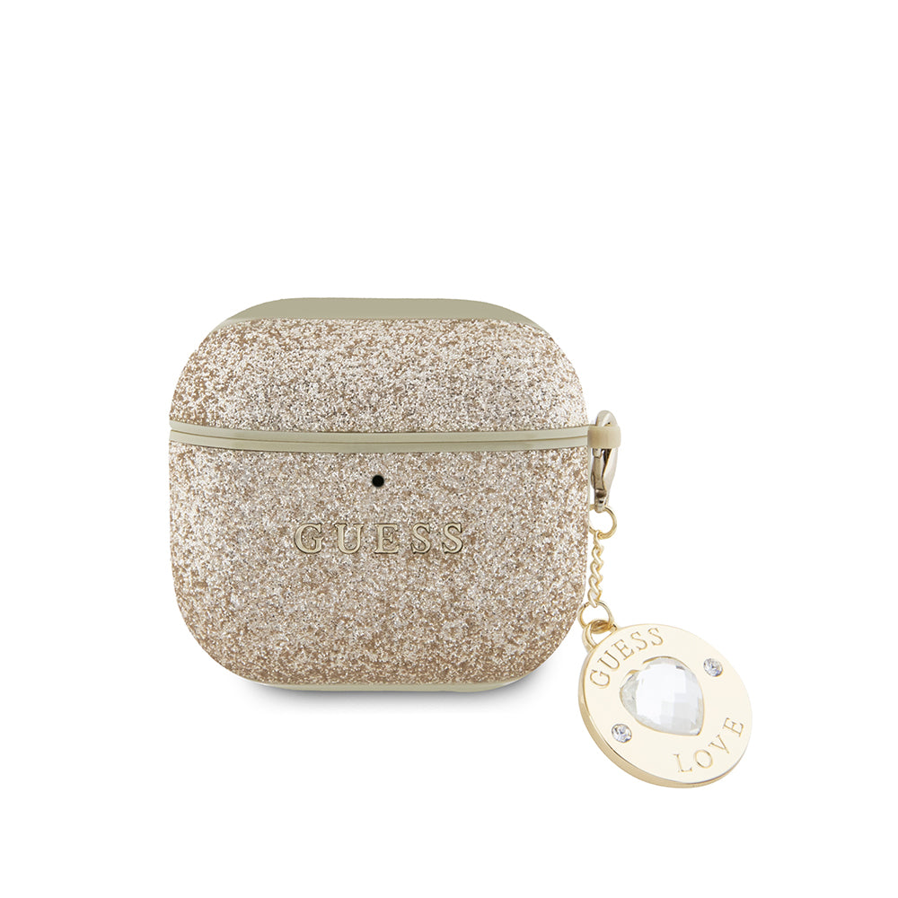Airpods 4 Kılıf Guess Orijinal Lisanslı Glitter Elmas Kalp Süs Zincirli Kılıf
