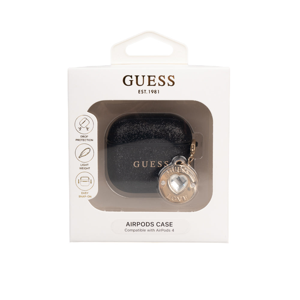 Airpods 4 Kılıf Guess Orijinal Lisanslı Glitter Elmas Kalp Süs Zincirli Kılıf