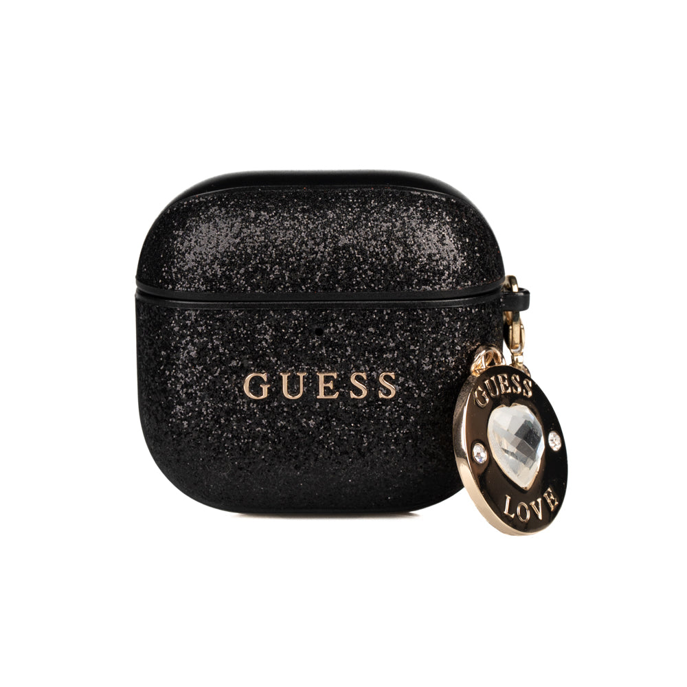 Airpods 4 Kılıf Guess Orijinal Lisanslı Glitter Elmas Kalp Süs Zincirli Kılıf