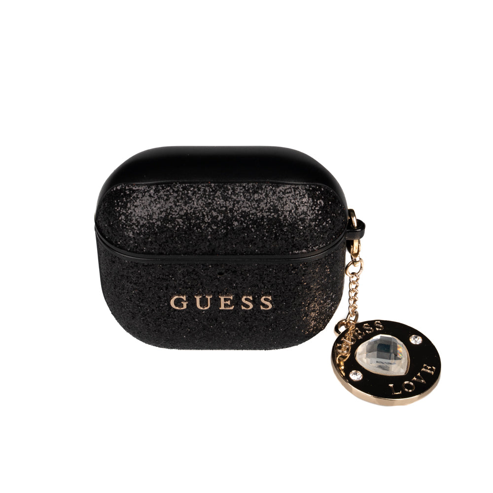 Airpods 4 Kılıf Guess Orijinal Lisanslı Glitter Elmas Kalp Süs Zincirli Kılıf