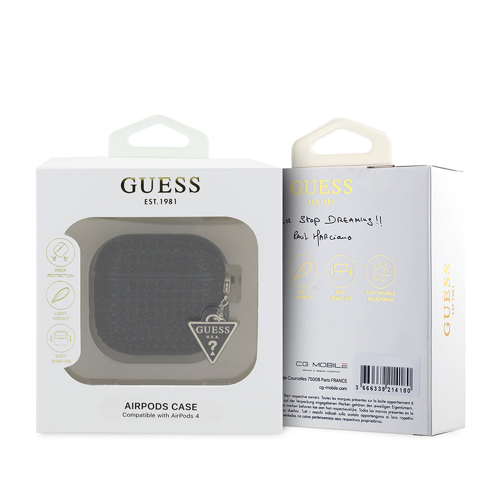 Airpods 4 Kılıf Guess Orijinal Lisanslı Parıltılı Taş Kaplamalı Üçgen Logo Süs Zincirli Kılıf