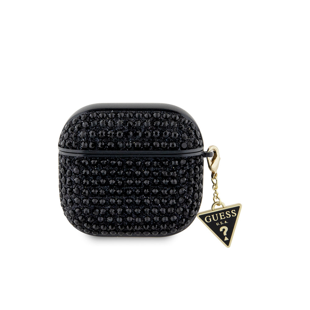 Airpods 4 Kılıf Guess Orijinal Lisanslı Parıltılı Taş Kaplamalı Üçgen Logo Süs Zincirli Kılıf