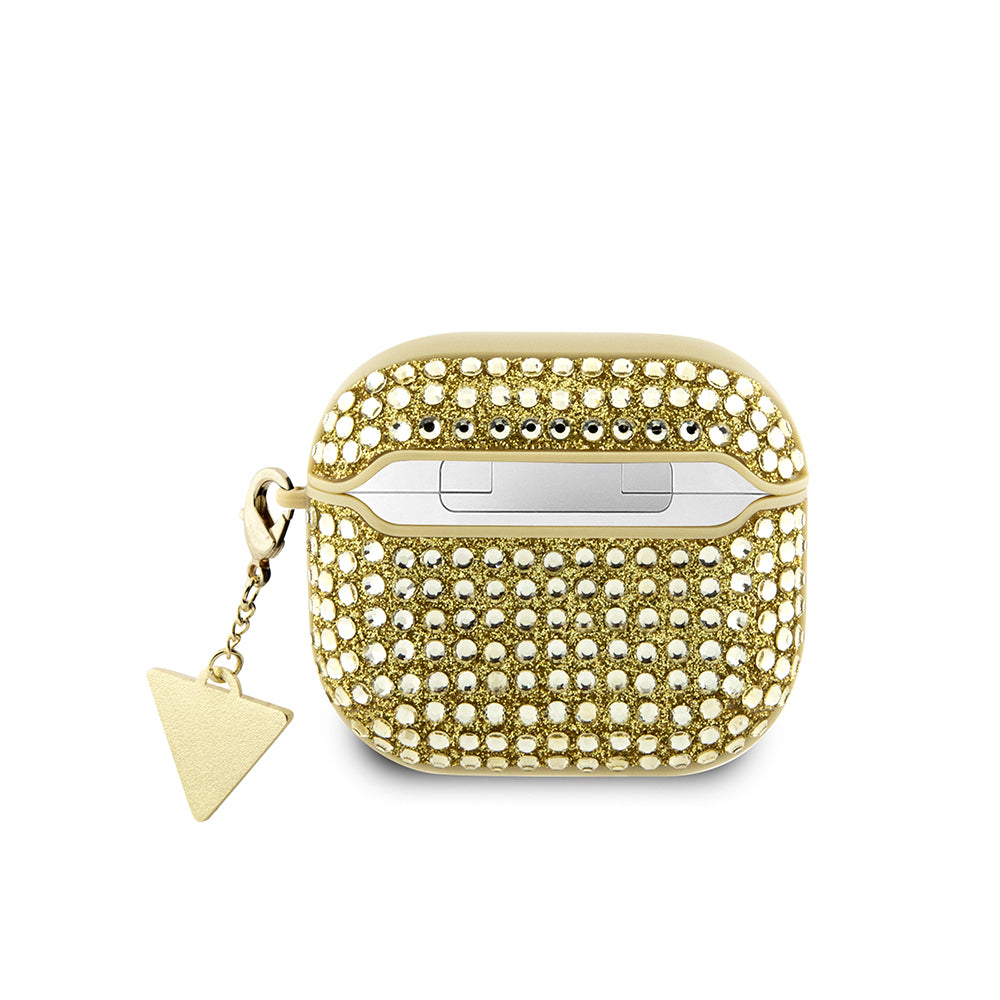 Airpods 4 Kılıf Guess Orijinal Lisanslı Parıltılı Taş Kaplamalı Üçgen Logo Süs Zincirli Kılıf