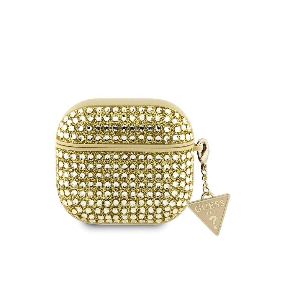 Airpods 4 Kılıf Guess Orijinal Lisanslı Parıltılı Taş Kaplamalı Üçgen Logo Süs Zincirli Kılıf