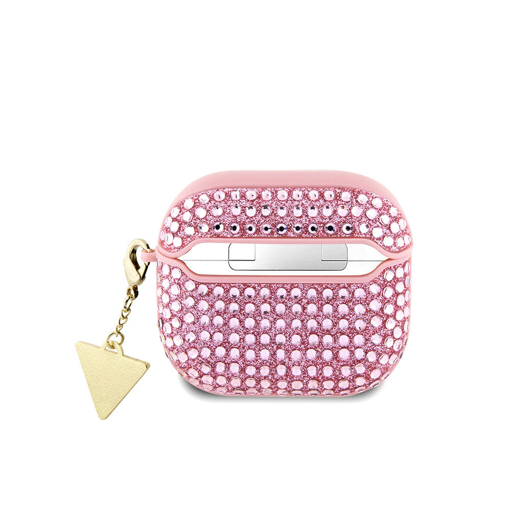 Airpods 4 Kılıf Guess Orijinal Lisanslı Parıltılı Taş Kaplamalı Üçgen Logo Süs Zincirli Kılıf