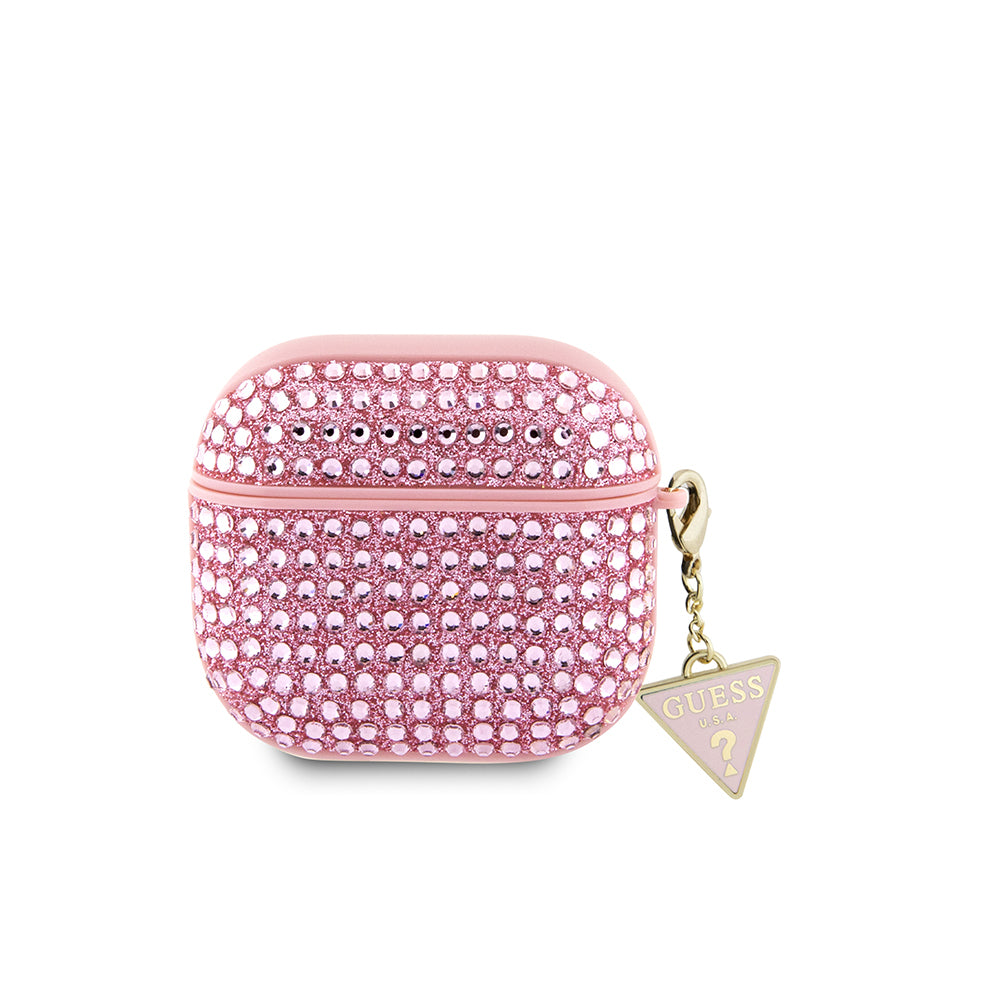 Airpods 4 Kılıf Guess Orijinal Lisanslı Parıltılı Taş Kaplamalı Üçgen Logo Süs Zincirli Kılıf