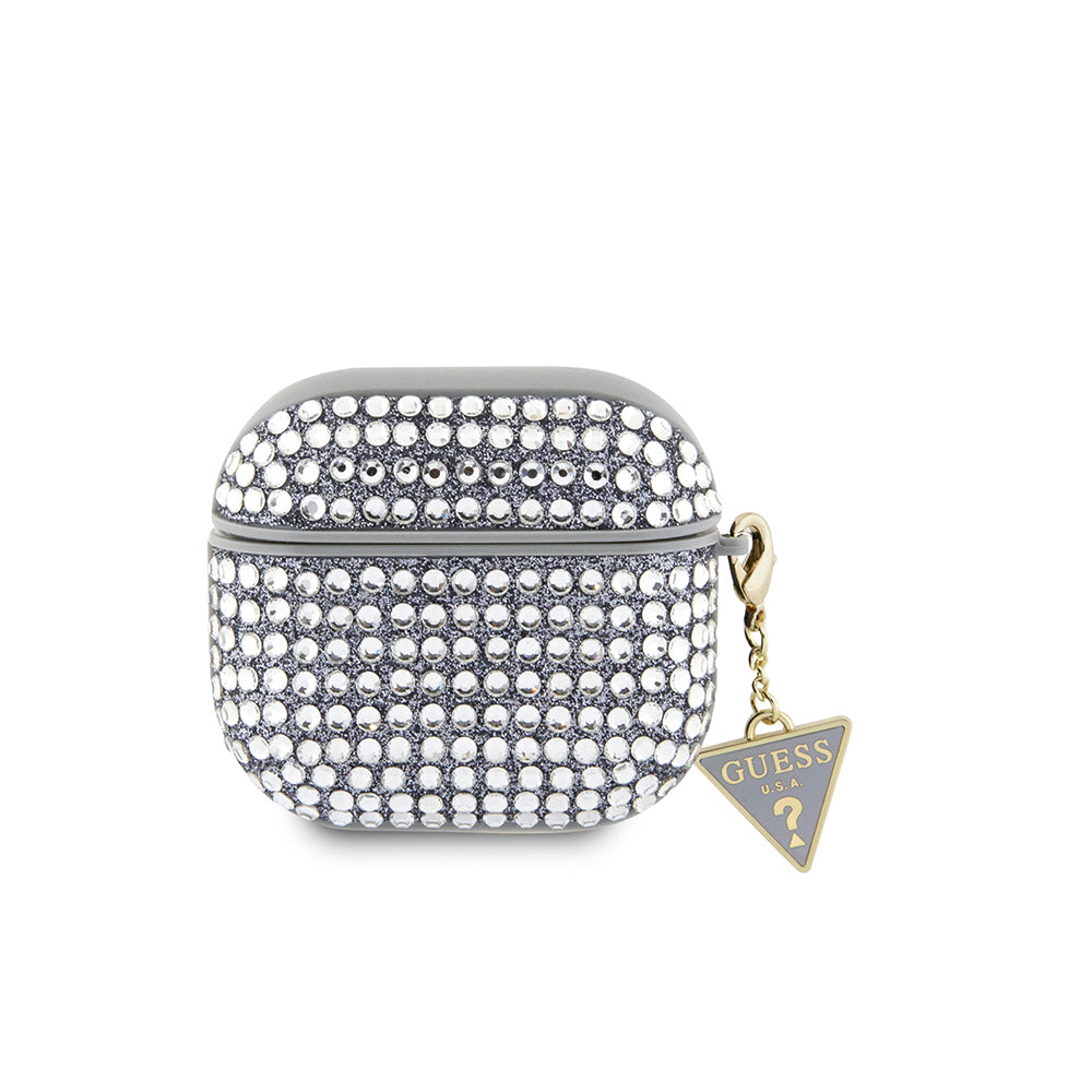 Airpods 4 Kılıf Guess Orijinal Lisanslı Parıltılı Taş Kaplamalı Üçgen Logo Süs Zincirli Kılıf