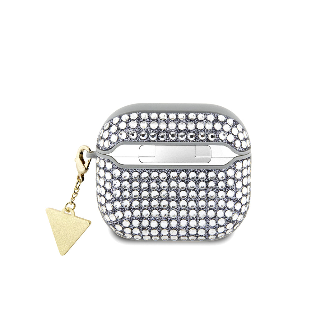 Airpods 4 Kılıf Guess Orijinal Lisanslı Parıltılı Taş Kaplamalı Üçgen Logo Süs Zincirli Kılıf