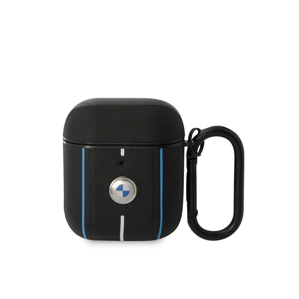 Airpods Kılıf BMW Orijinal Lisanslı PU Deri Mavi Beyaz Çizgili Metal Logolu Kılıf
