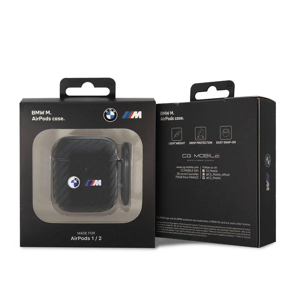 Airpods Kılıf BMW Orijinal Lisanslı PU Karbon Fiber Tasarımlı Çift Metal Logolu Kılıf