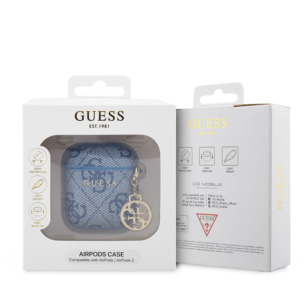 Airpods Kılıf Guess Orijinal Lisanslı 4G Desenli Metal Script Logolu 4G Charm PU Deri Kılıf