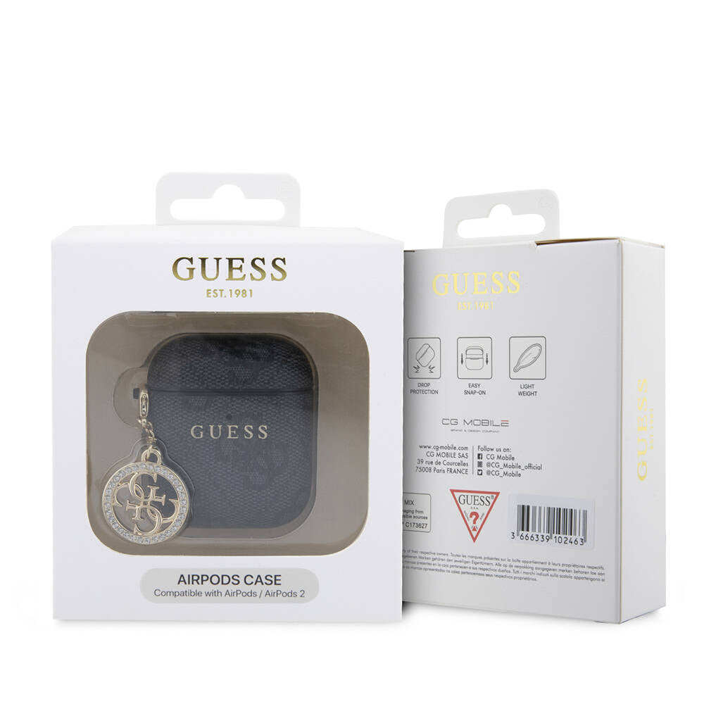 Airpods Kılıf Guess Orijinal Lisanslı 4G Desenli Taşlı 4G Süs Zincirli Kılıf