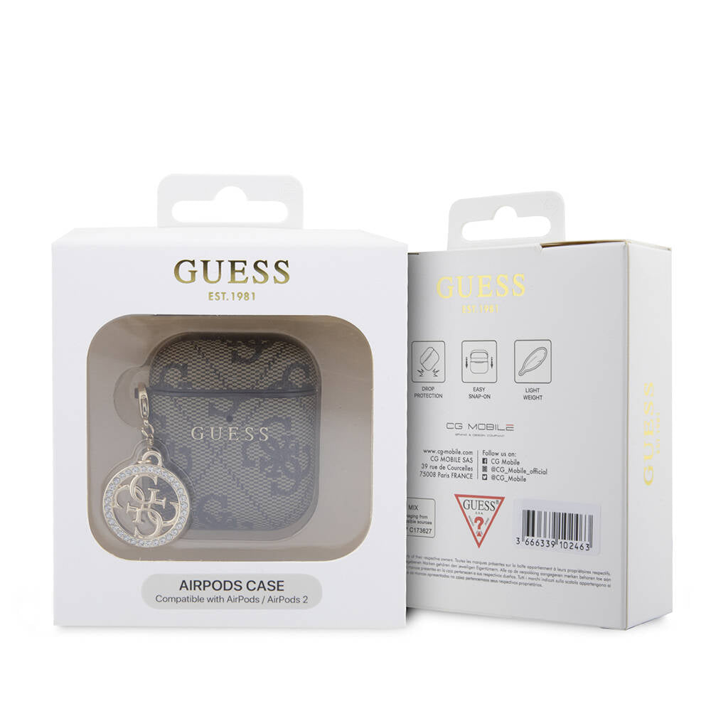 Airpods Kılıf Guess Orijinal Lisanslı 4G Desenli Taşlı 4G Süs Zincirli Kılıf