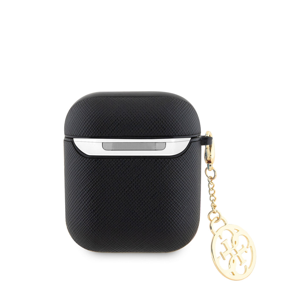 Airpods Kılıf Guess Orijinal Lisanslı Dokulu 4G Yuvarlak Süs Zincirli Saffiano Kılıf