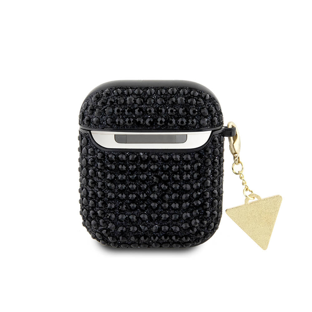 Airpods Kılıf Guess Orijinal Lisanslı Parıltılı Taş Kaplamalı Üçgen Logo Süs Zincirli Kılıf