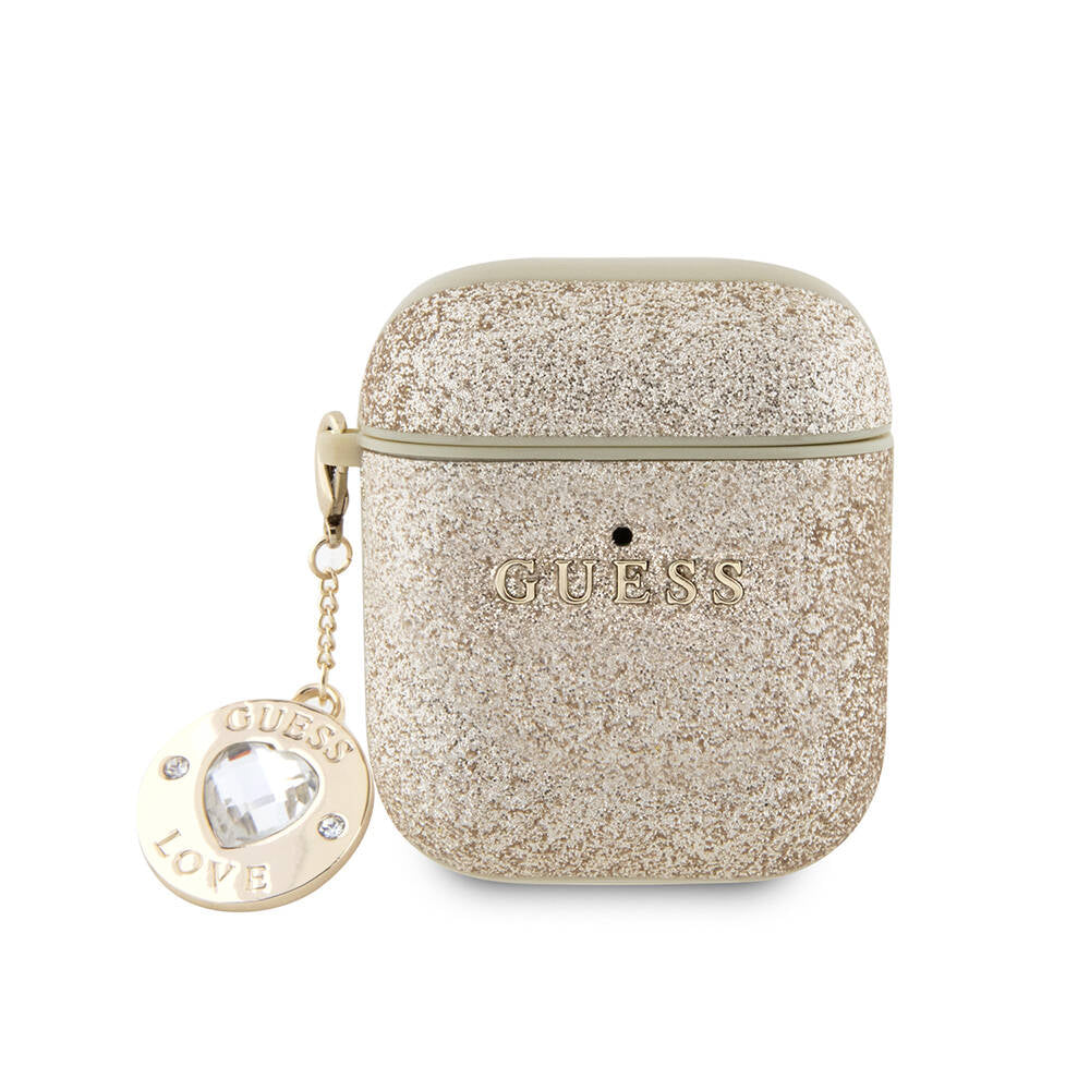 Airpods Kılıf Guess Orijinal Lisanslı Glitter Elmas Kalp Süs Zincirli Kılıf