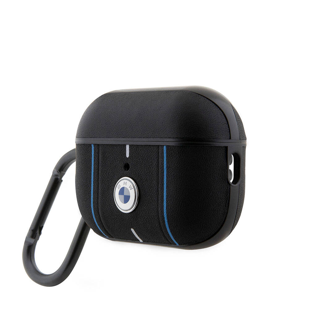 Airpods Pro 2 Kılıf BMW Orijinal Lisanslı PU Deri Mavi Beyaz Çizgili Metal Logolu Kılıf