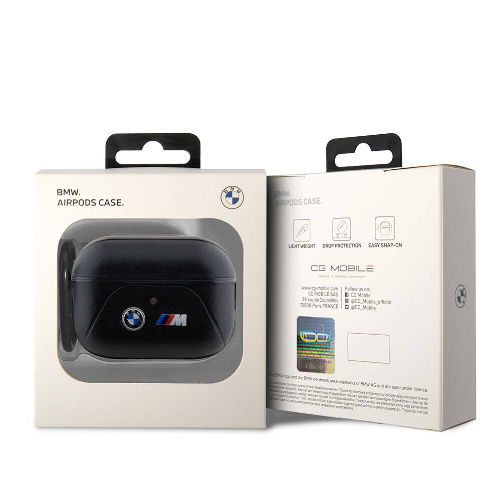 Airpods Pro 2 Kılıf BMW Orijinal Lisanslı PU Deri Tasarımlı 3 Renk Çizgili Çift Metal Logolu Kılıf