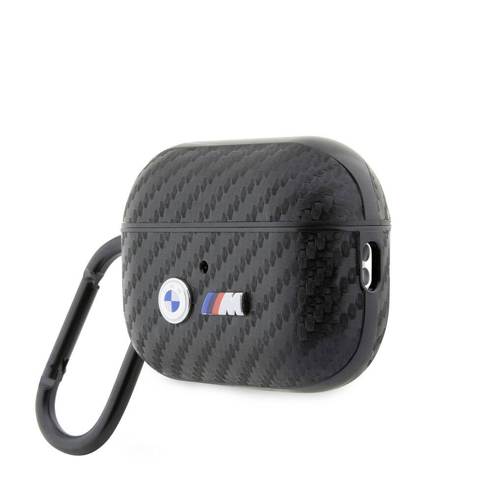 Airpods Pro 2 Kılıf BMW Orijinal Lisanslı PU Karbon Fiber Tasarımlı Çift Metal Logolu Kılıf
