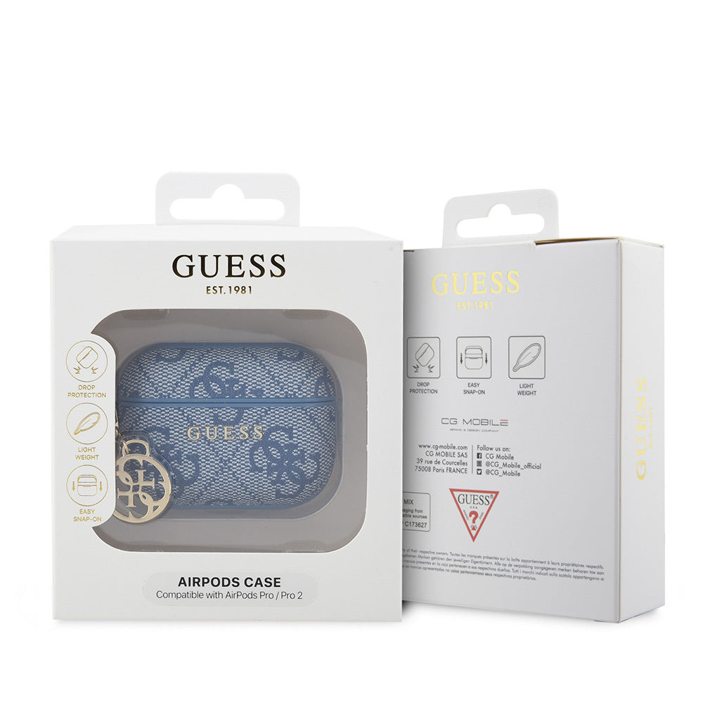 Airpods Pro 2 Kılıf Guess Orijinal Lisanslı 4G Desenli Metal Klasik Logolu 4G Charm PU Deri Kılıf